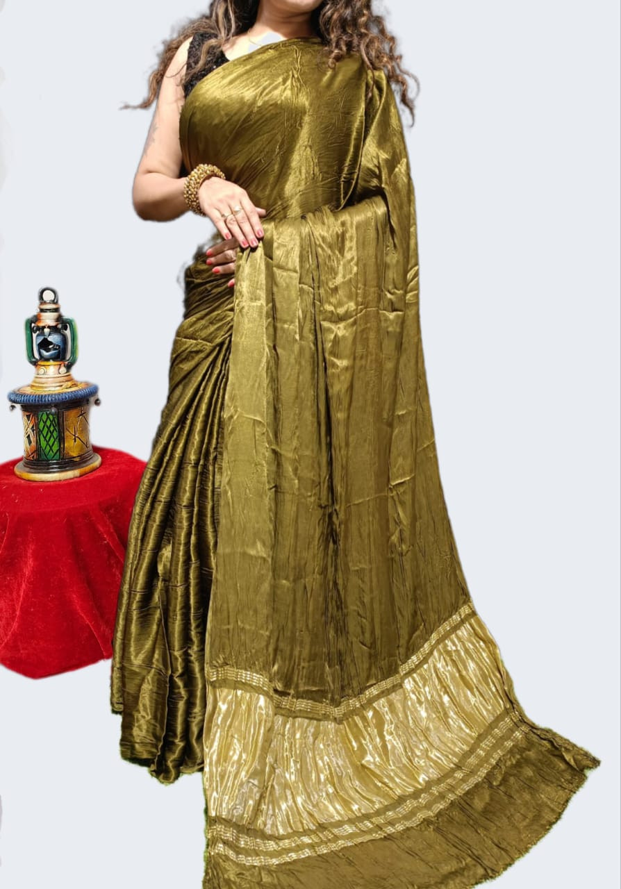 Olive Green Modal silk plain daying saree