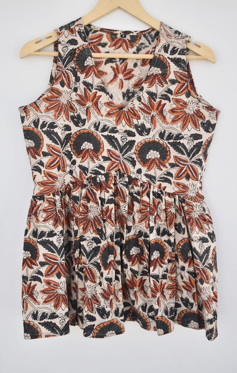 Women Striped Hand Block Printed Cotton Sleeveless Top