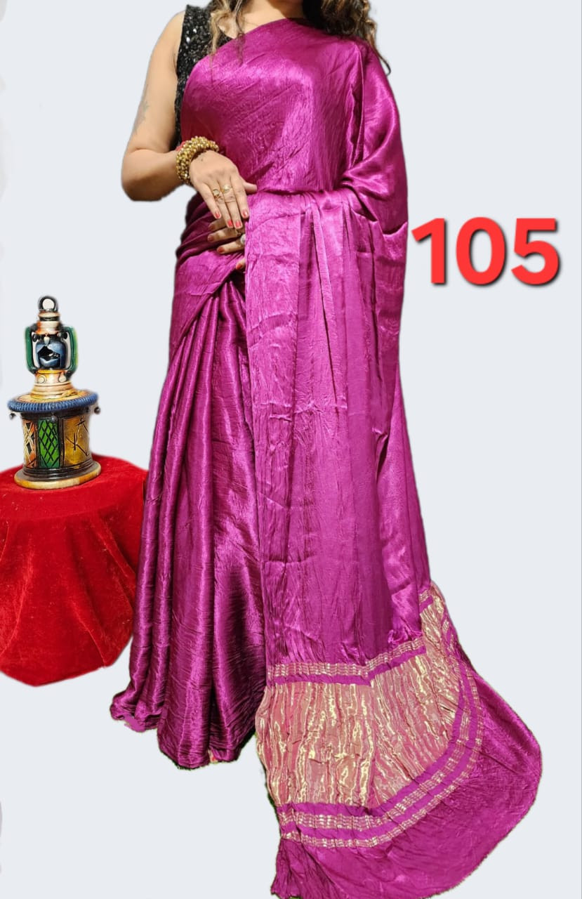Magenta Metallic Modal silk plain daying saree with Gold Shimmer Border