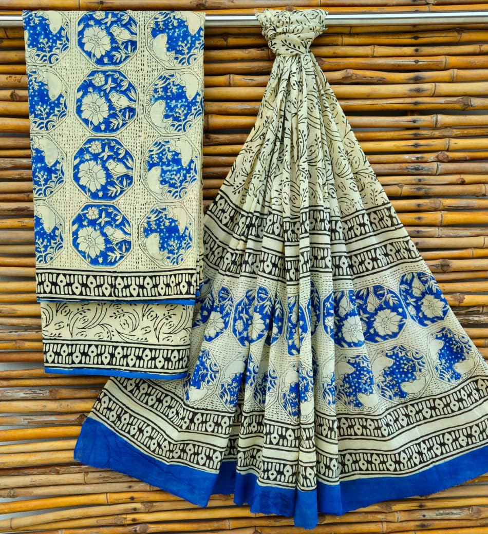 Timeless Blue and White Hand Block Print Cotton Suit Set