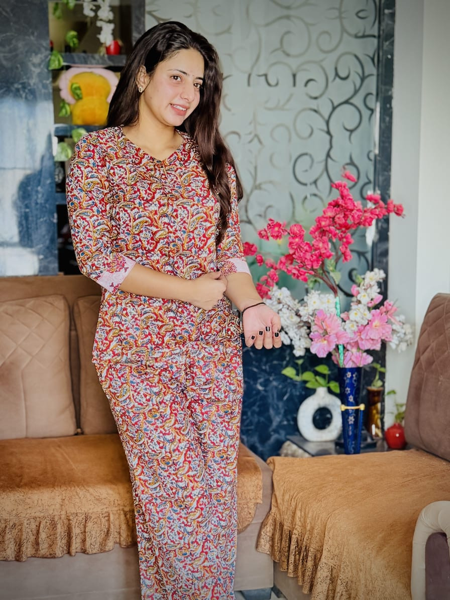 The "Crimson Kalamkari" Paisley Co-ord Set