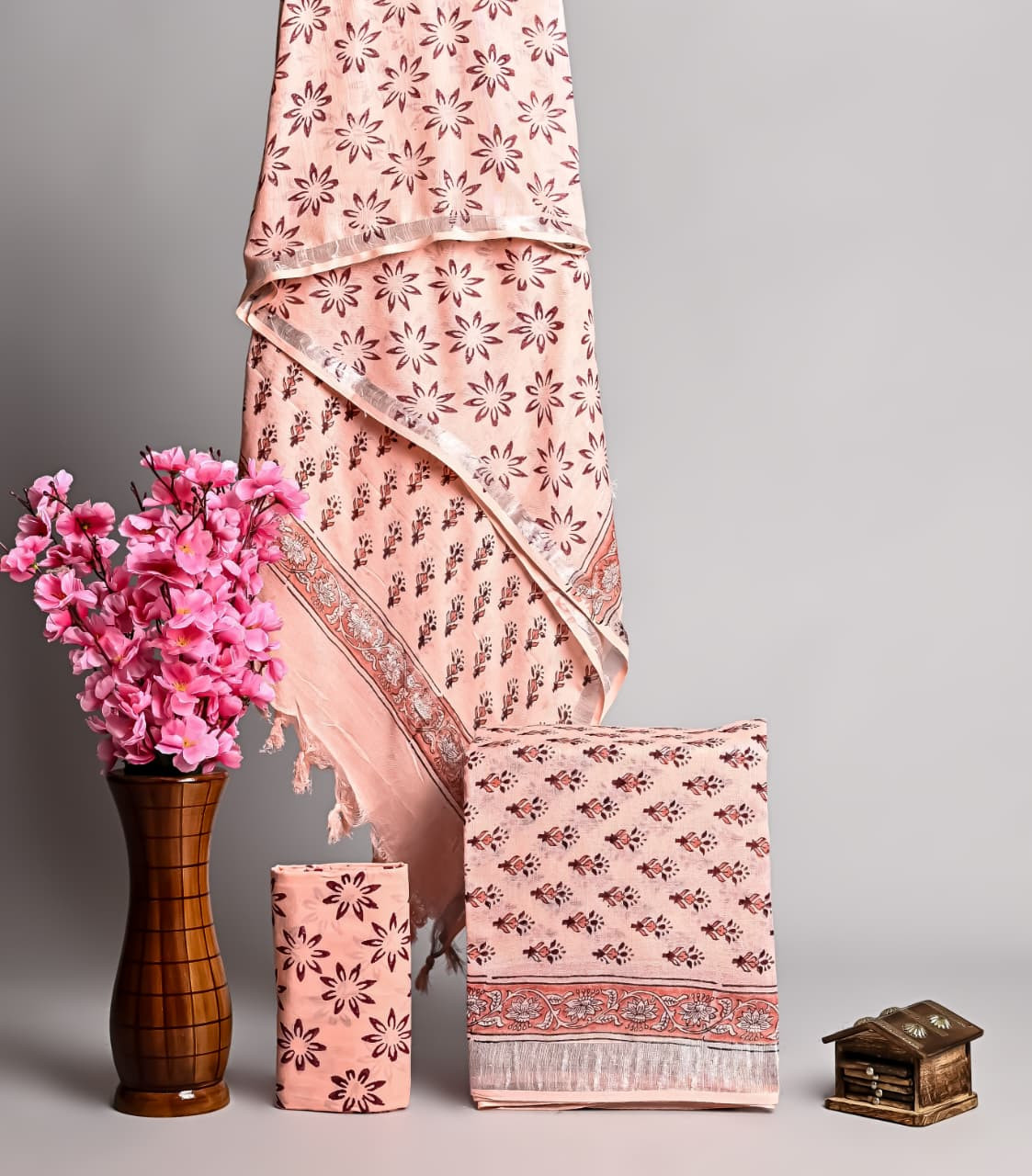 Peach/Light Pink, Design: Floral Block Print suit