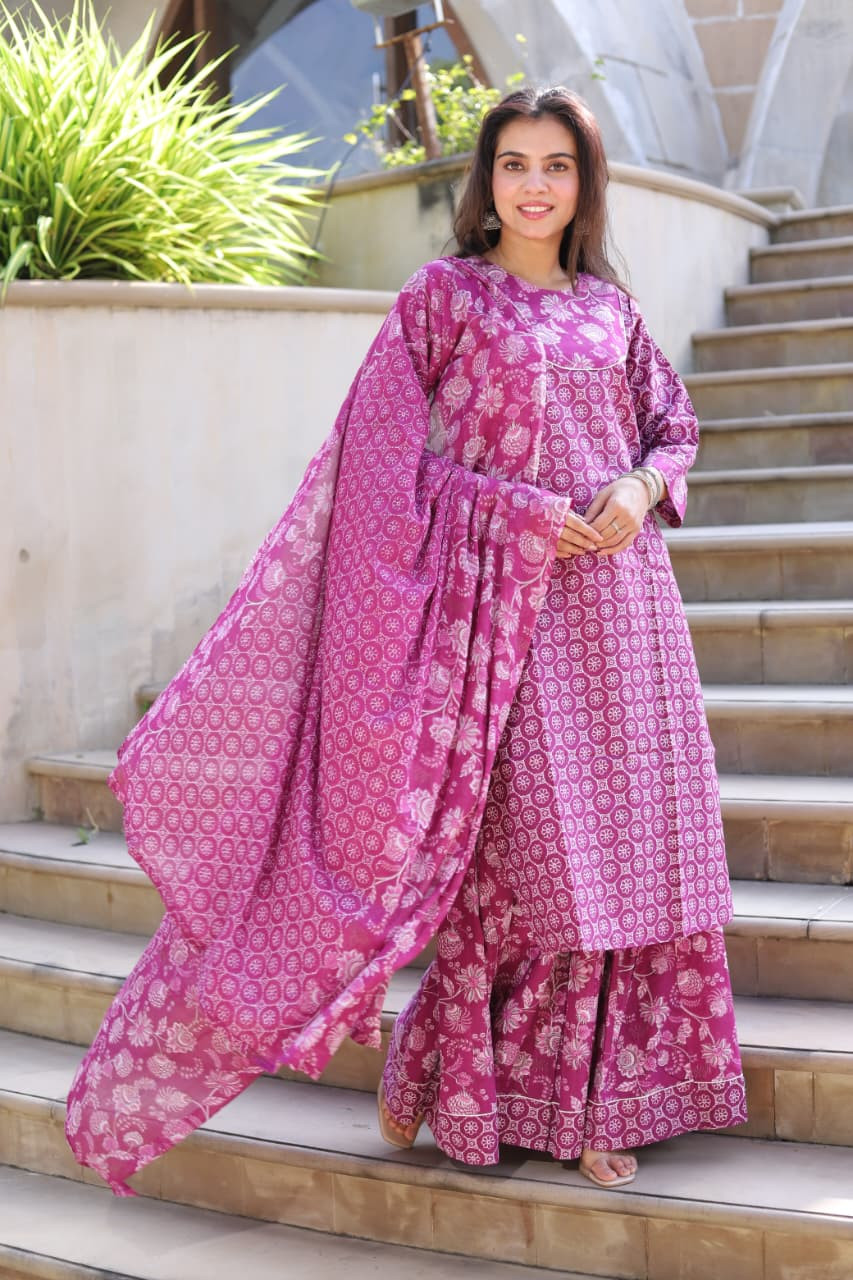 Magenta or purple Kurta Set