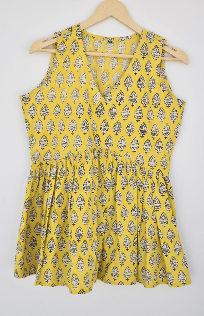 Women Printed Viscose Rayon A-line Kurta  (Yellow)