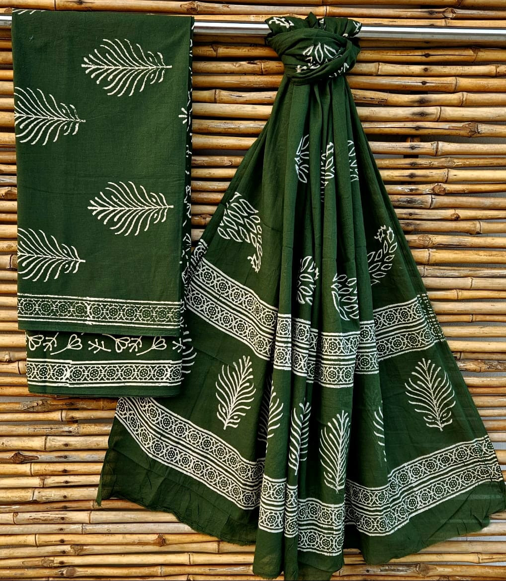 Forest Green Hand-Block Print Cotton Suit Set