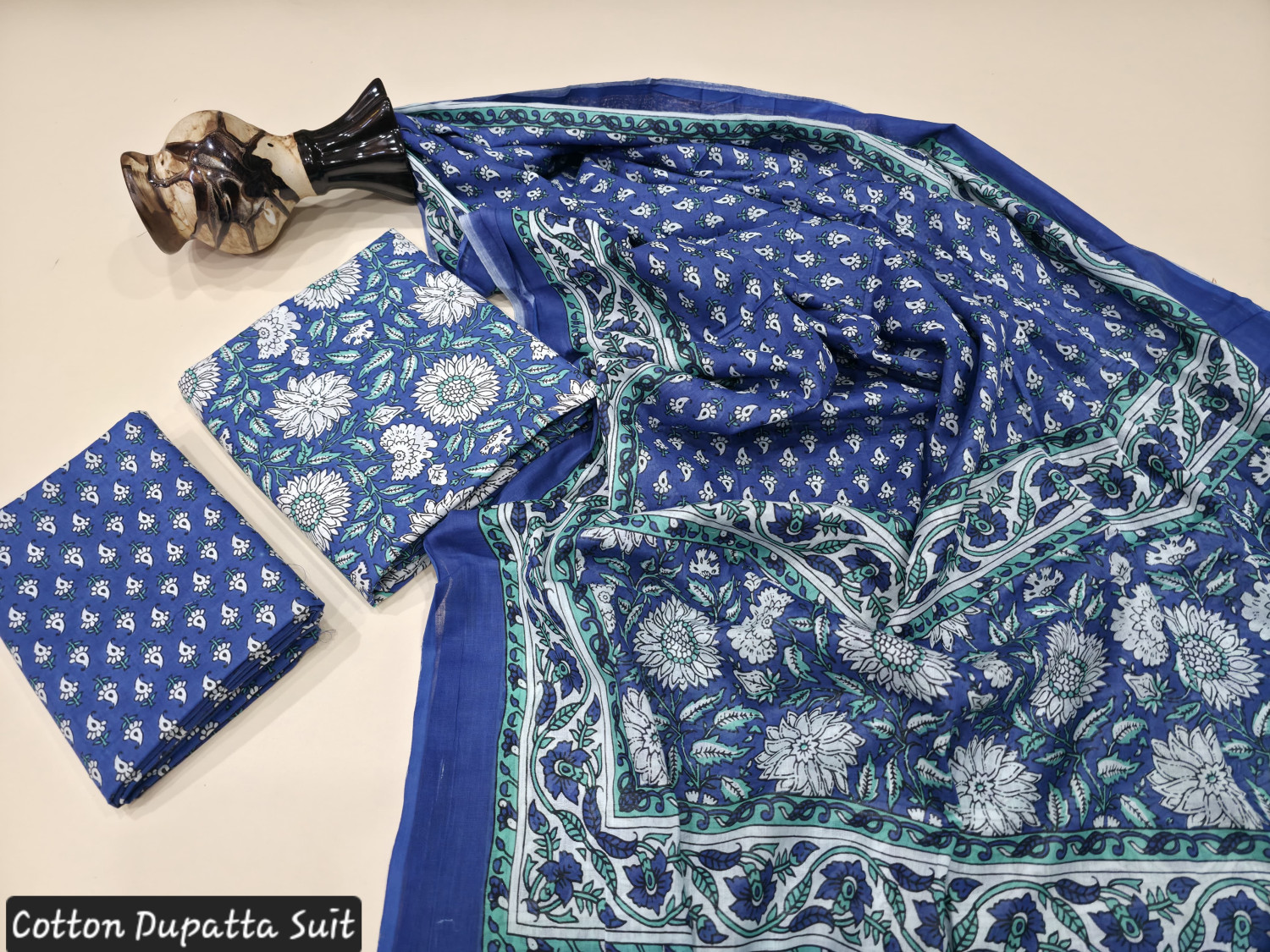 Blue and White Floral Hand Block Print.