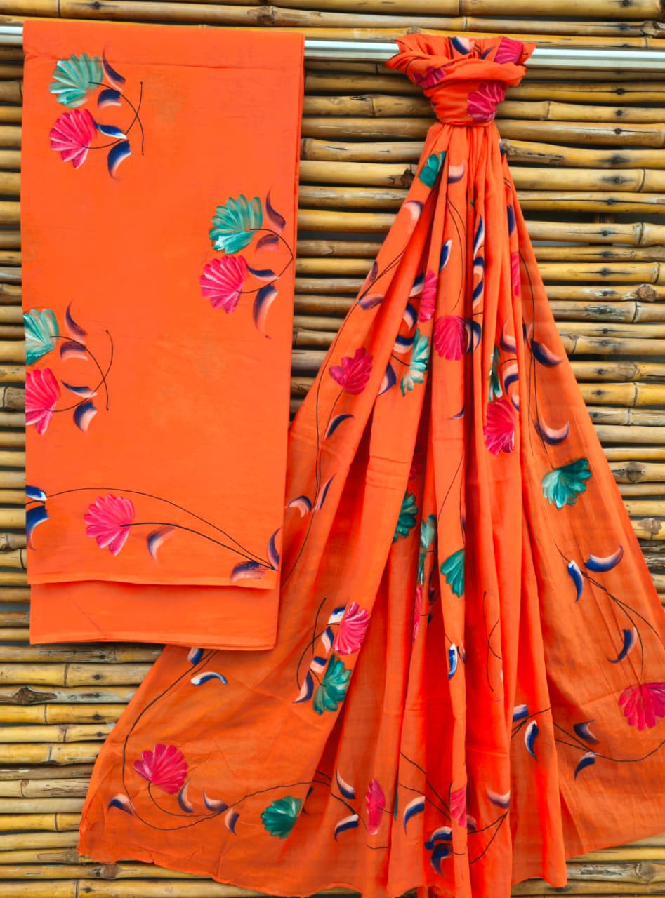 Vibrant Orange Hand Block Print Cotton Suit Set