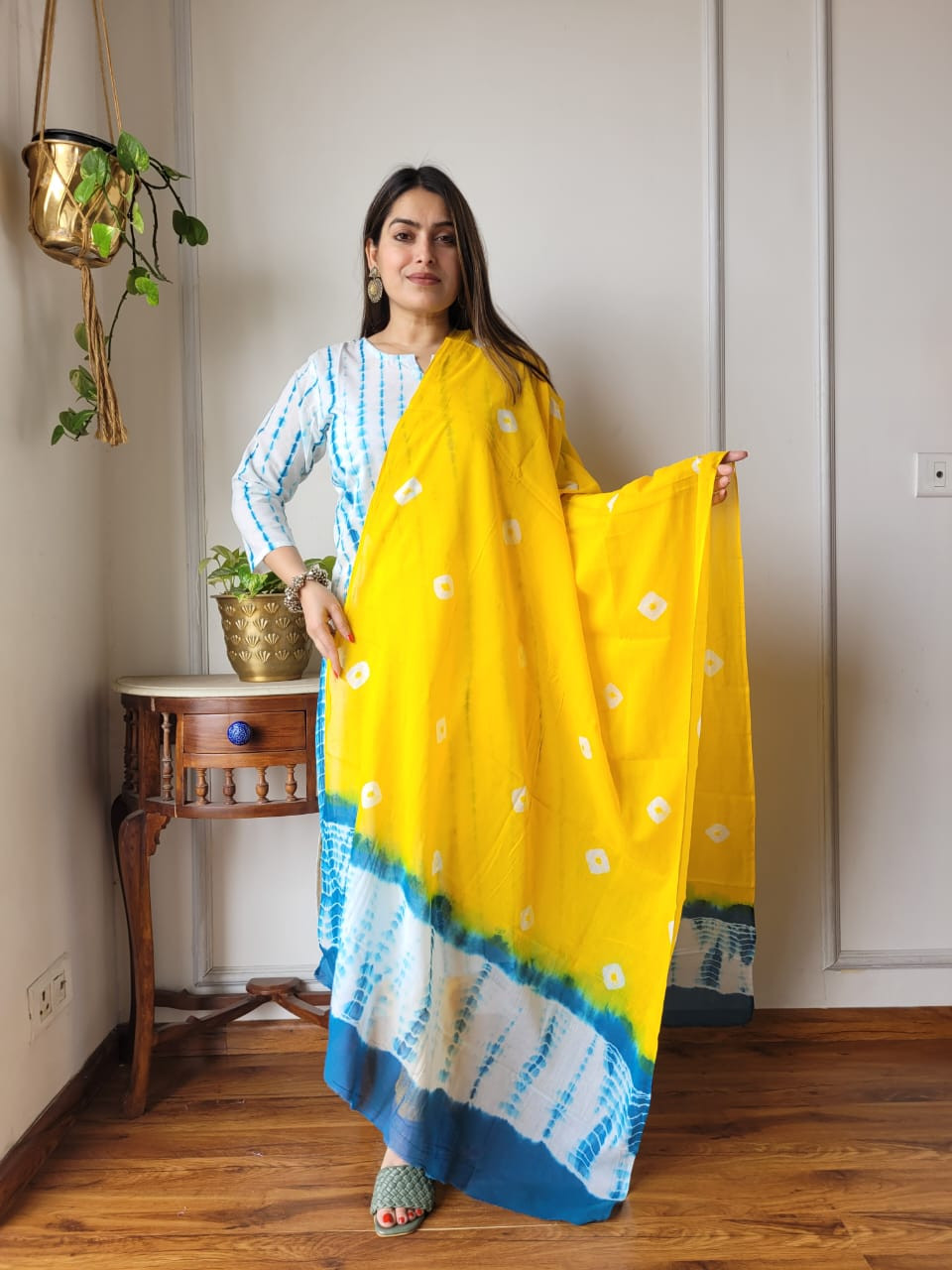 Sunshine Yellow & Sky Blue Cotton Tie-Dye Suit Set