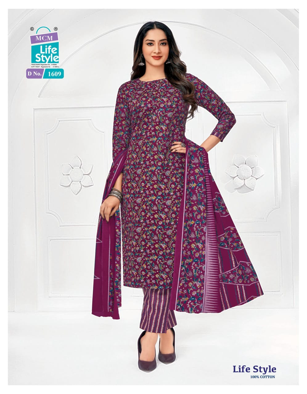Elegant Maroon Cotton Printed Suit Set