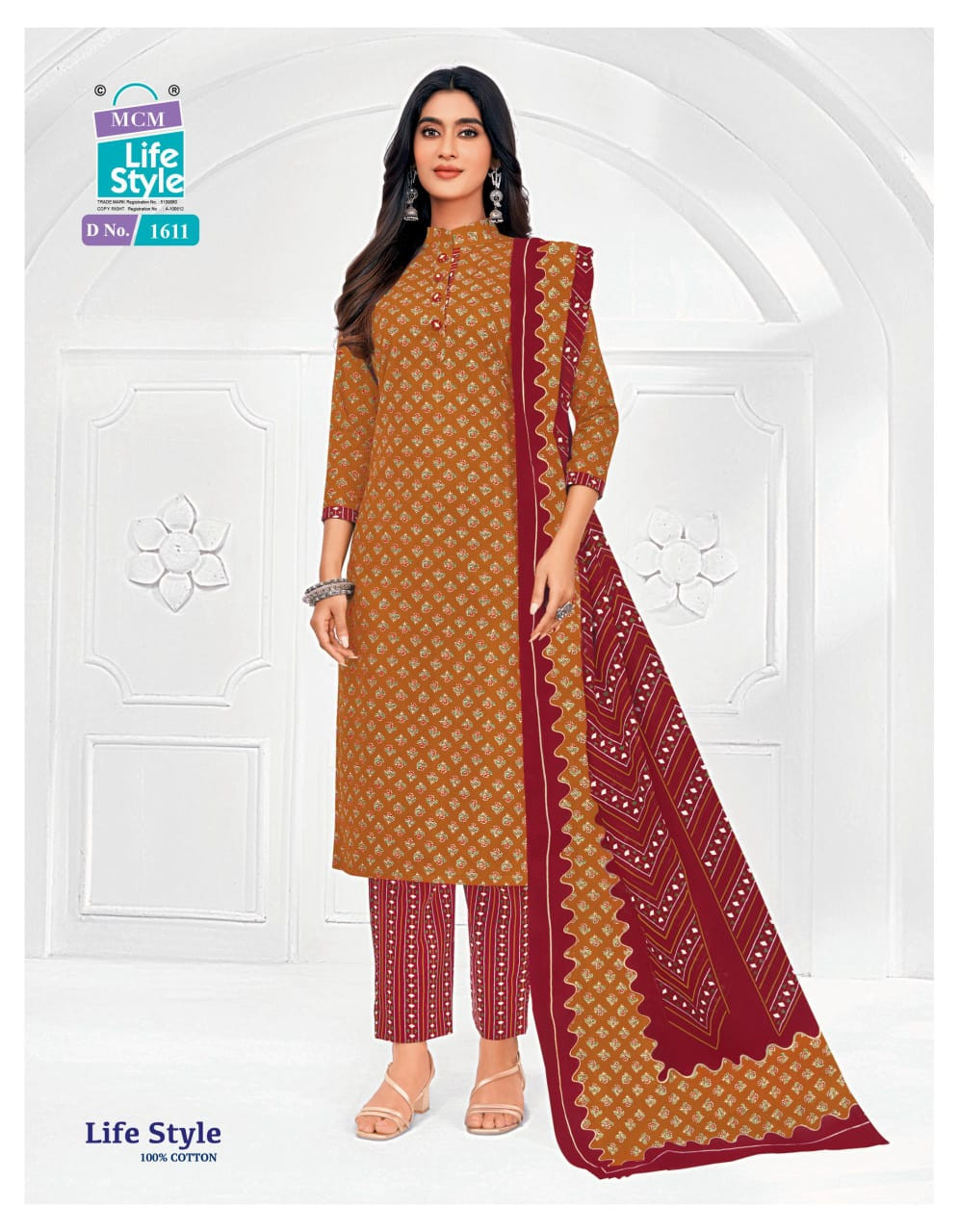 Elegant Brown Maroon Cotton Printed Suit Set