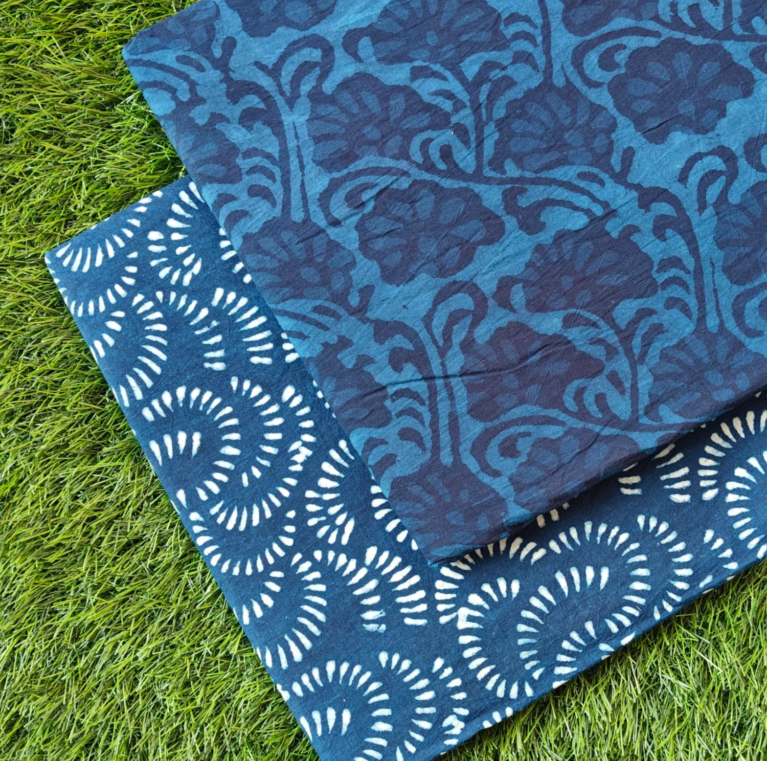 Indigo Blue 'Booti & Bel' Hand-Block Bagru Dabu Print Cotton (60/60) Cambric Suit Set – Top 2.50 MTR + Bottom 2.50 MTR