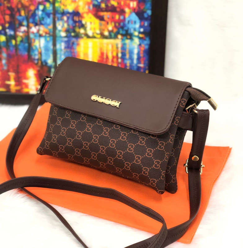 chocolate Brown Faux Leather  Mini Messenger Bag