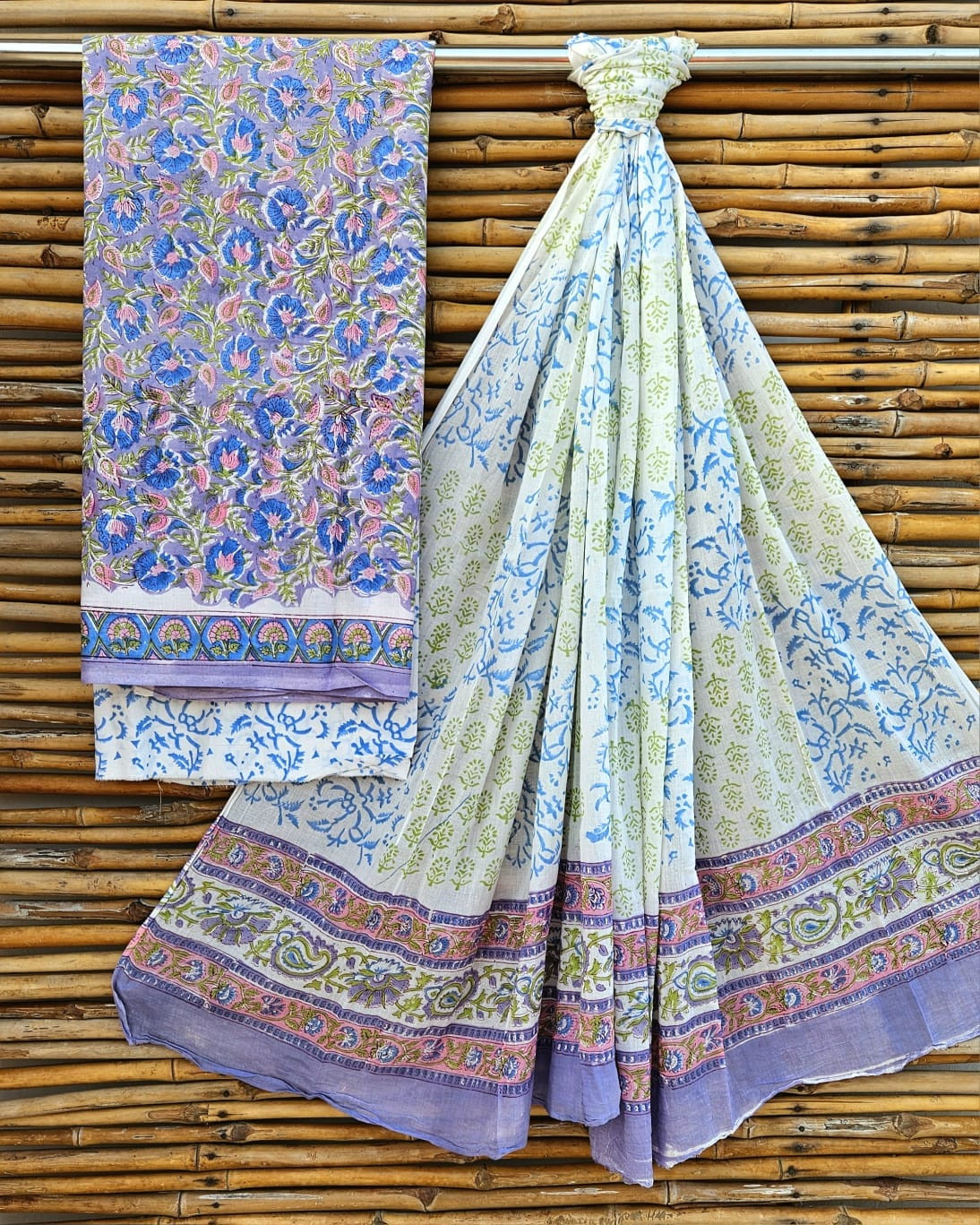 Delicate Lavender and Blue Hand Block Print Cotton Suit