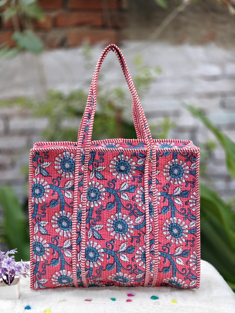 Quilted Cotton Christmas Festive Tote Bag