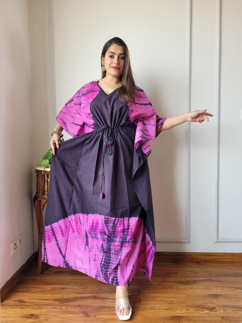 Multi Colour Long Kaftan Dress with Tie & Dye Print